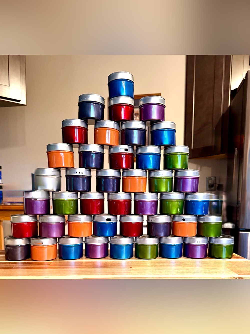 43 Multi-Colored Magnetic Spice Jars With Clear Window Lids